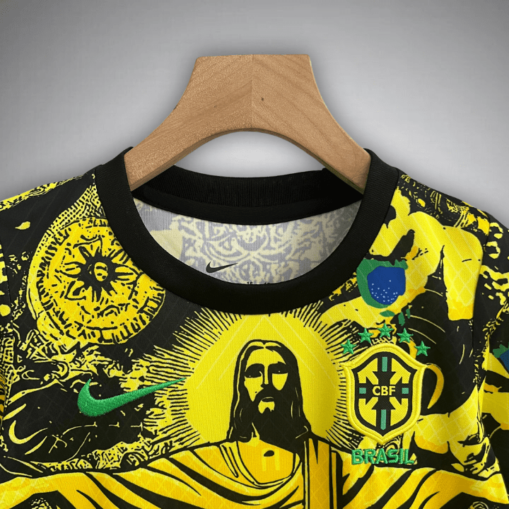 Brazil "Jesus" Premium Kids Size Yellow Kit - FutKulture