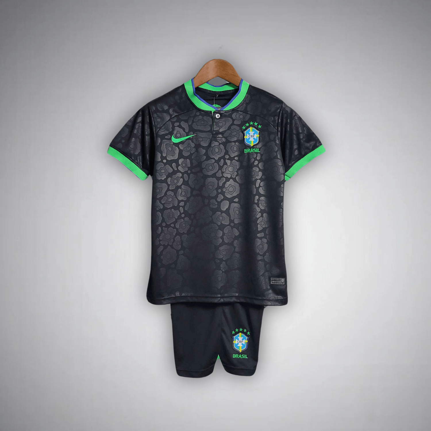 Brazil "Black Leopard" Premium Kids Size Kit - FutKulture