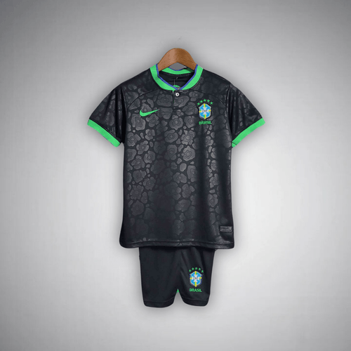 Brazil "Black Leopard" Premium Kids Size Kit - FutKulture