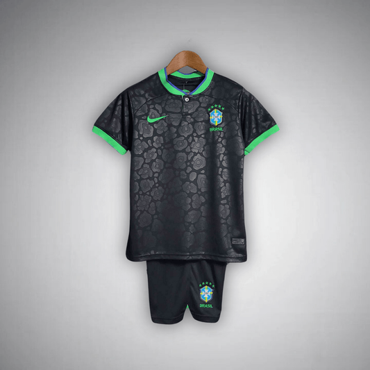 Brazil "Black Leopard" Premium Kids Size Kit - FutKulture