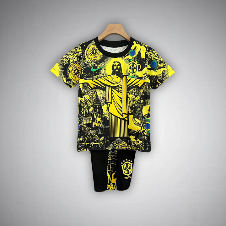 Brazil "Jesus" Premium Kids Size Yellow Kit - FutKulture